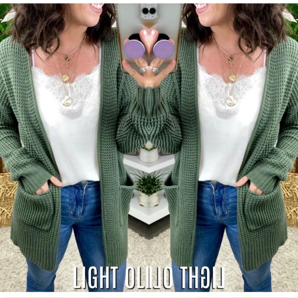 Zenana Premium Olive Waffle Pocket Cardigan